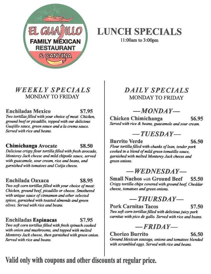 Menu at El Guajillo Mexican Restaurant, Tigard