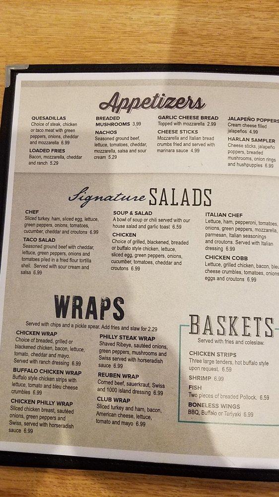 Menu at Harlan Cafe, Harlan