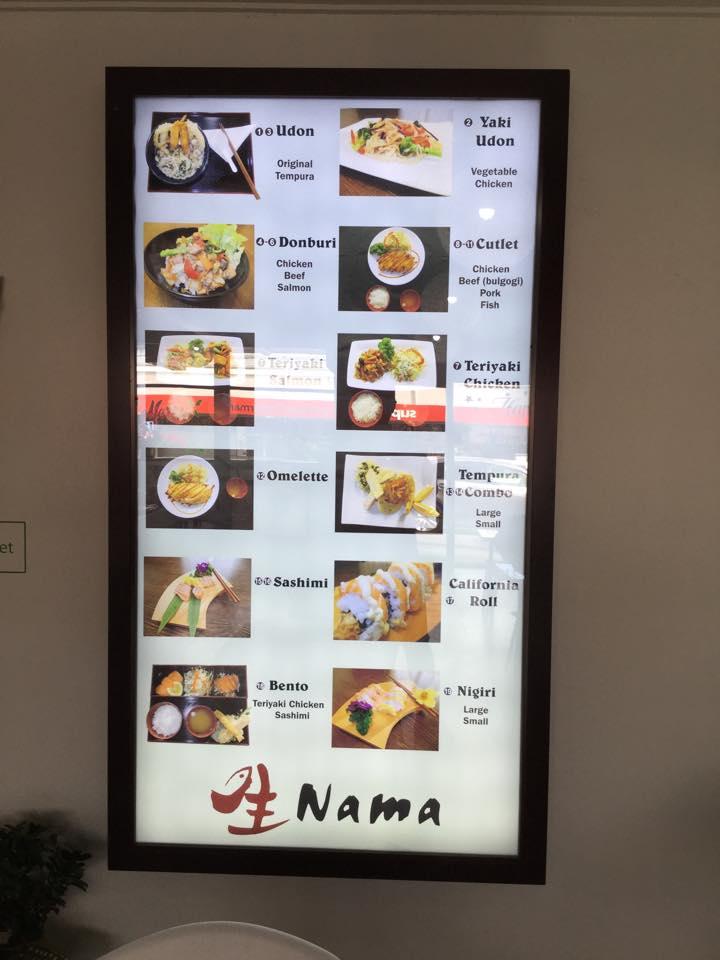 Menu at Nama sushi restaurant, Lyttelton