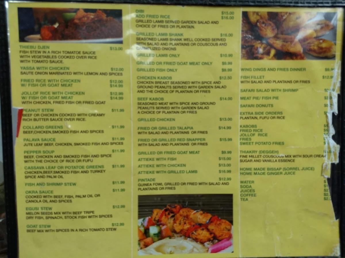 dinner safari african restaurant menu