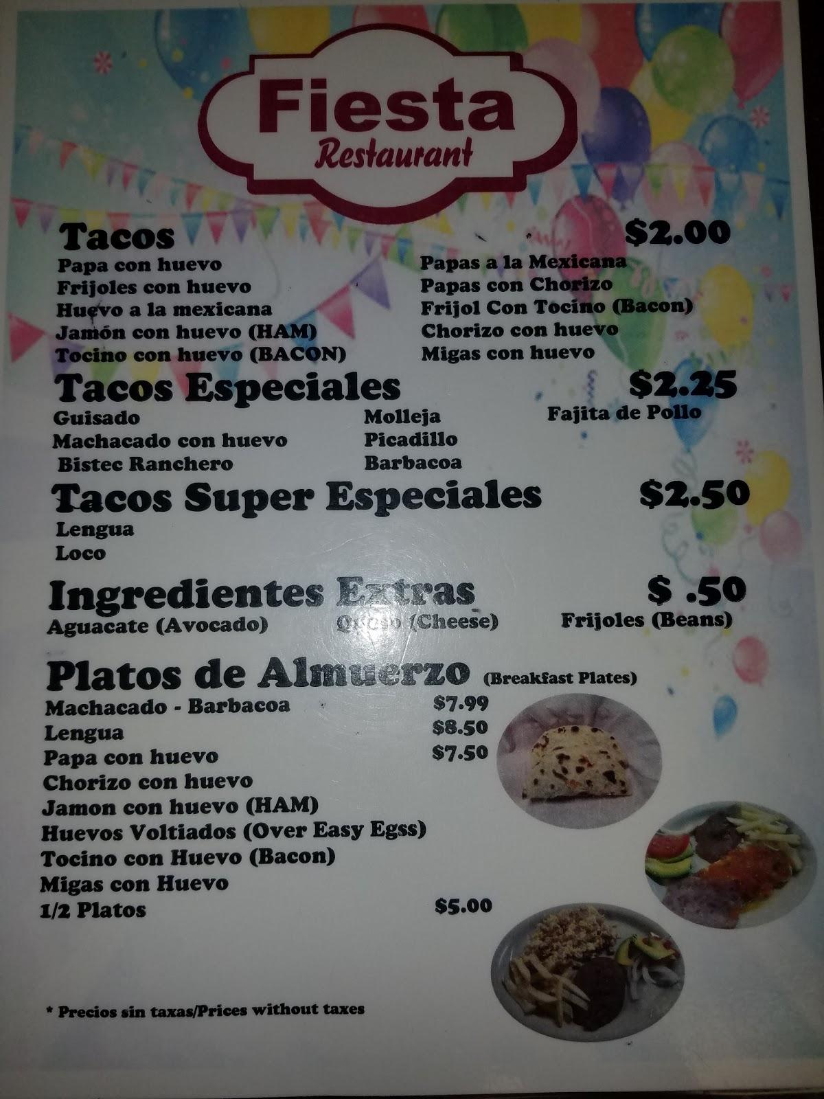 Menu at Fiesta Restaurant, Roma