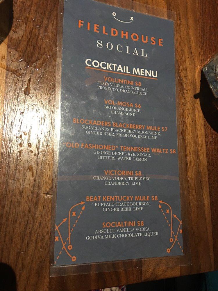 Menu at Fieldhouse Social pub & bar, Knoxville