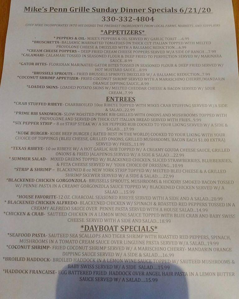 Menu at Mike's Penn Ave Grille restaurant, Salem