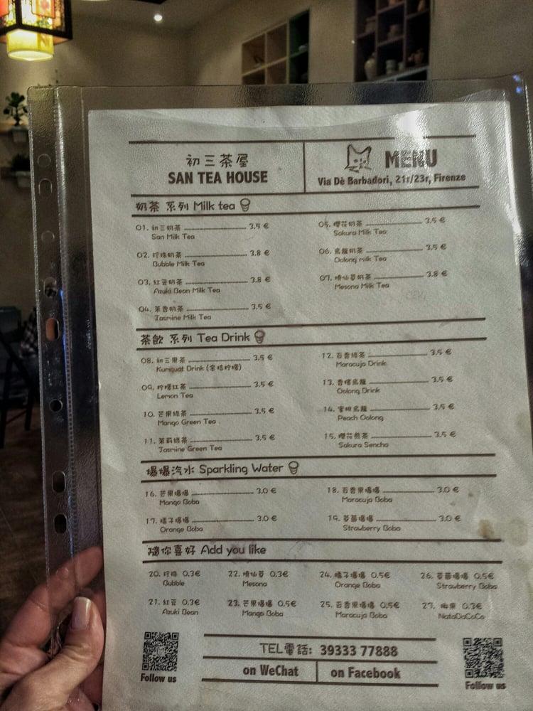 Menu at San Tea House, Florence