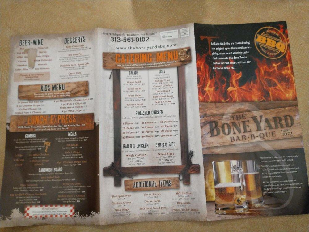 Menu at The BoneYard Bar-B-Q, Dearborn Heights