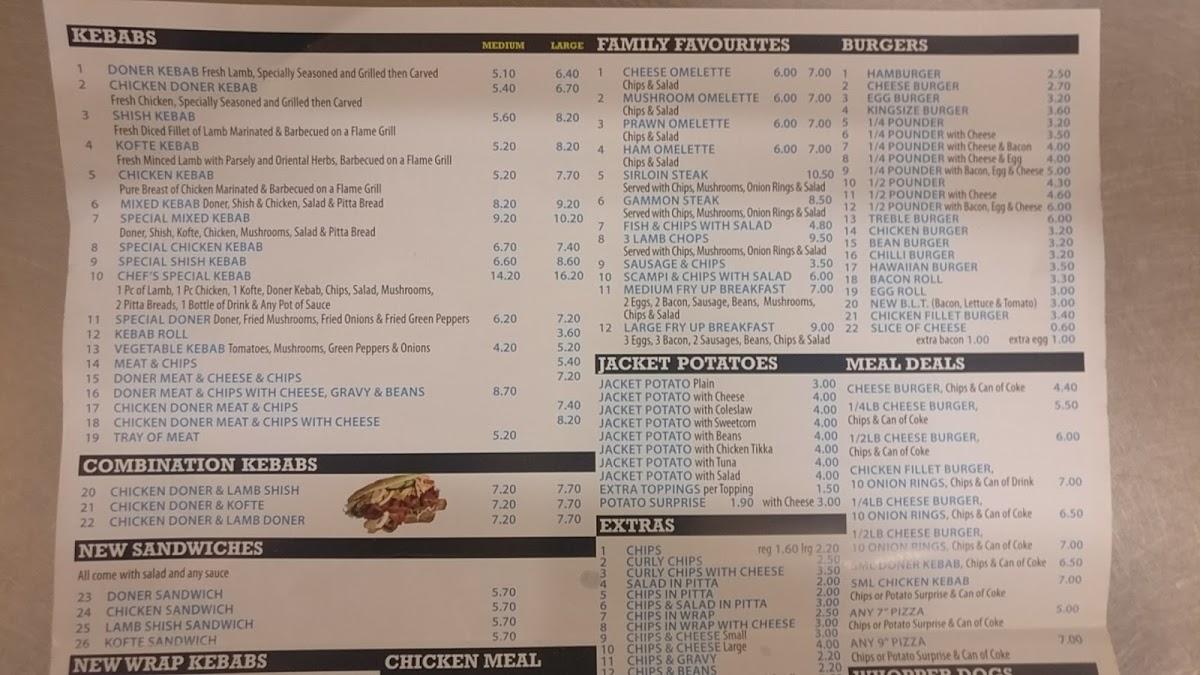 Menu at Chick King Kebab fast food, Lowestoft