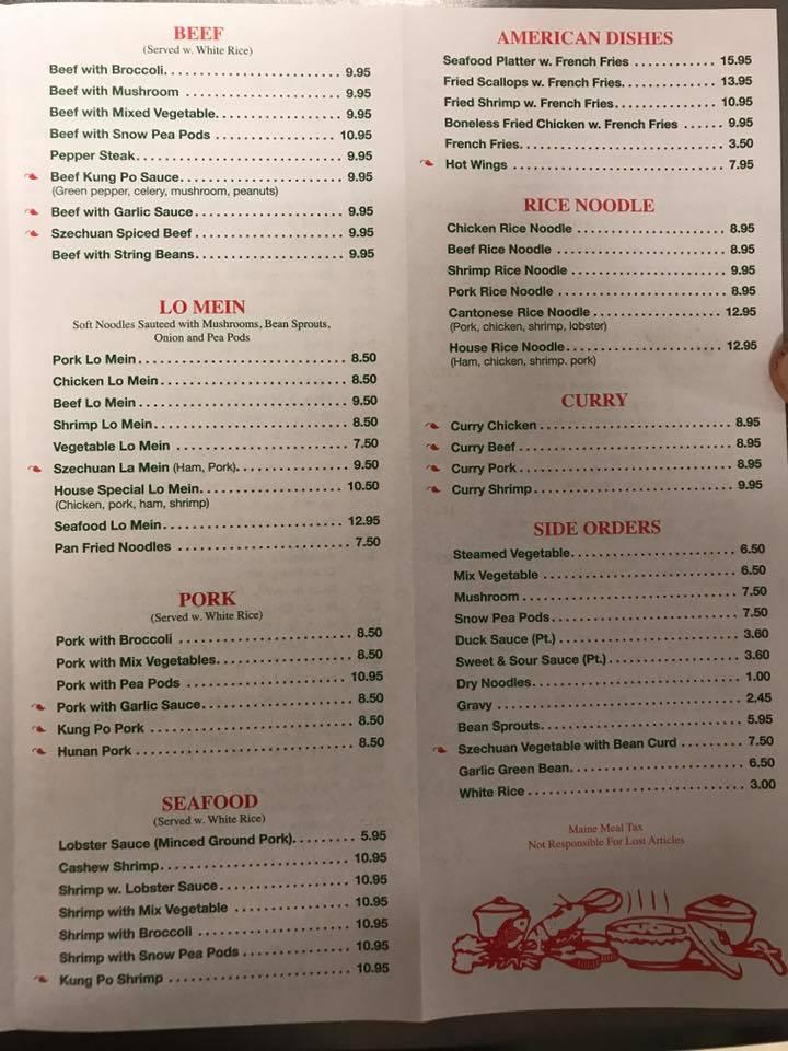 Menu at Lucky Fortune restaurant, Damariscotta