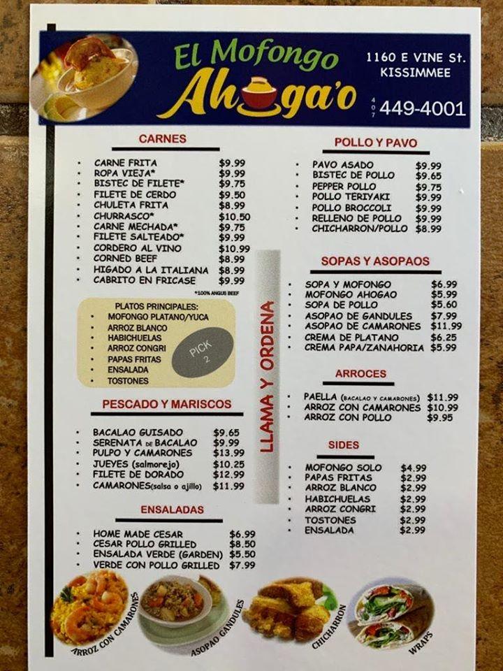 Carta Del Restaurante El Mofongo Ahogao Kissimmee