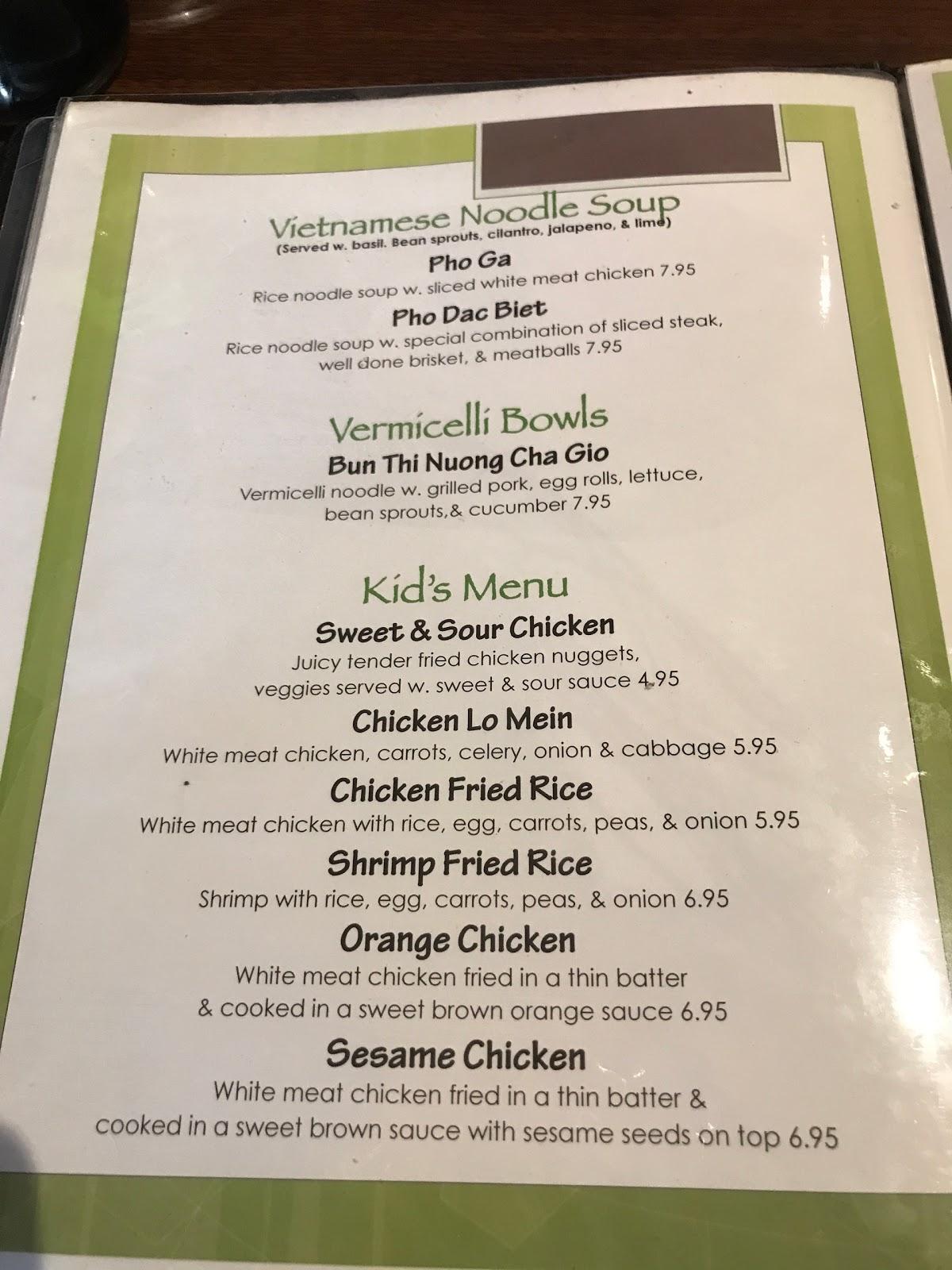 Menu at Bamboo House restaurant, Bonham