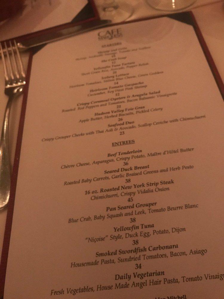 Menu at Cafe Marquesa, Key West