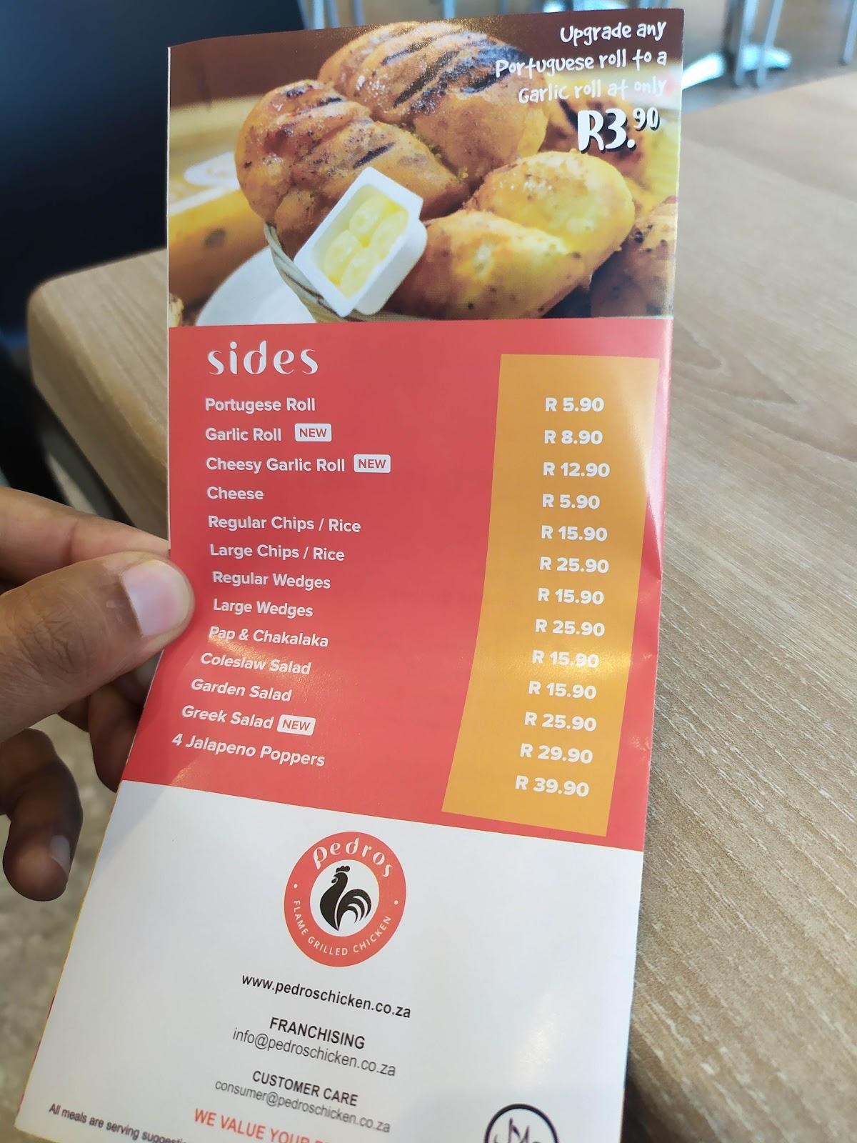 Pedros Brookside Mall restaurant, Pietermaritzburg Restaurant menu