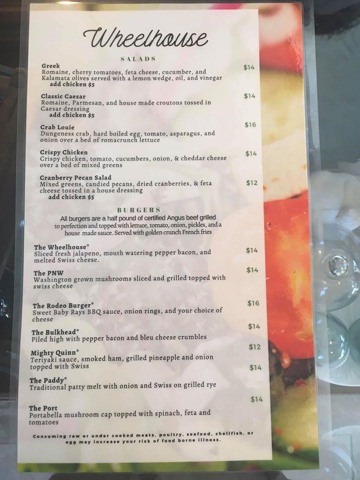 Menu At Wheelhouse Restaurant Grayland