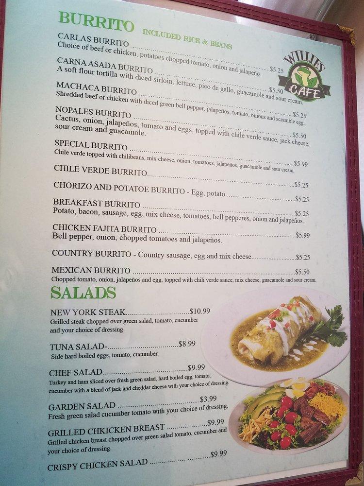 Menu at Willie's Cafe Reedley, Ca., Reedley