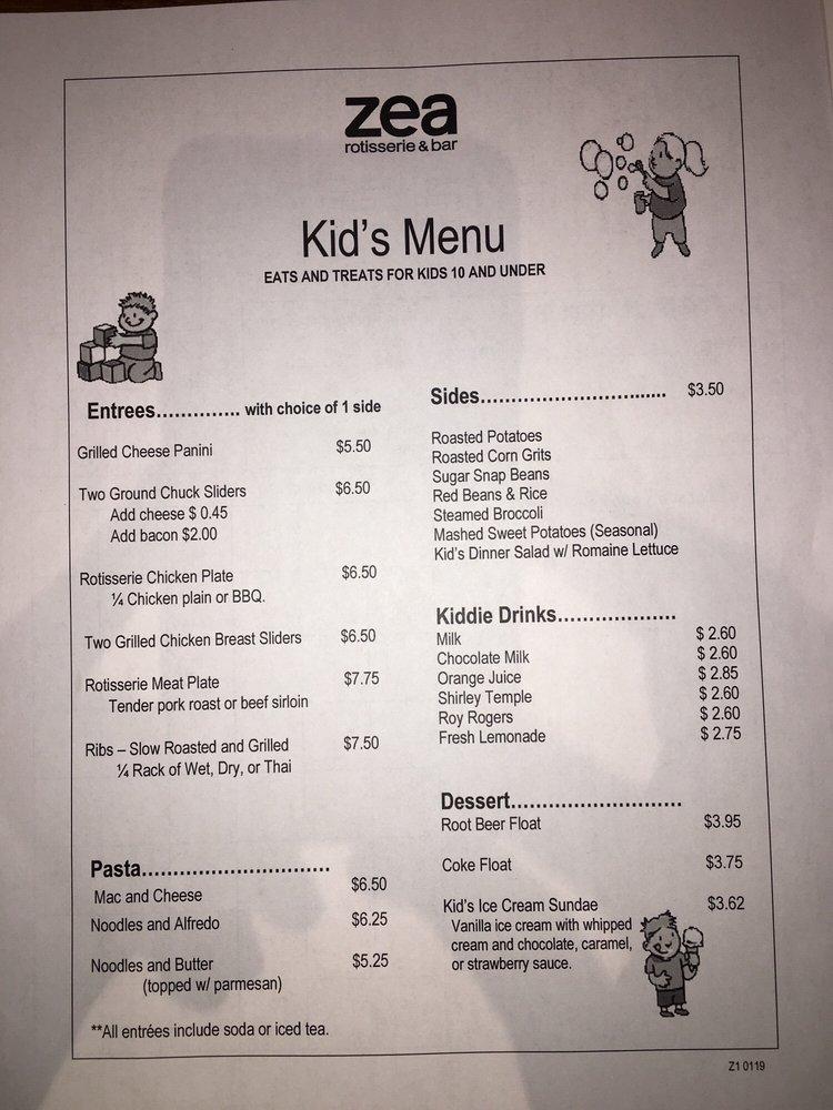 Menu at Zea Rotisserie & Cafe, Harahan, Hickory Ave