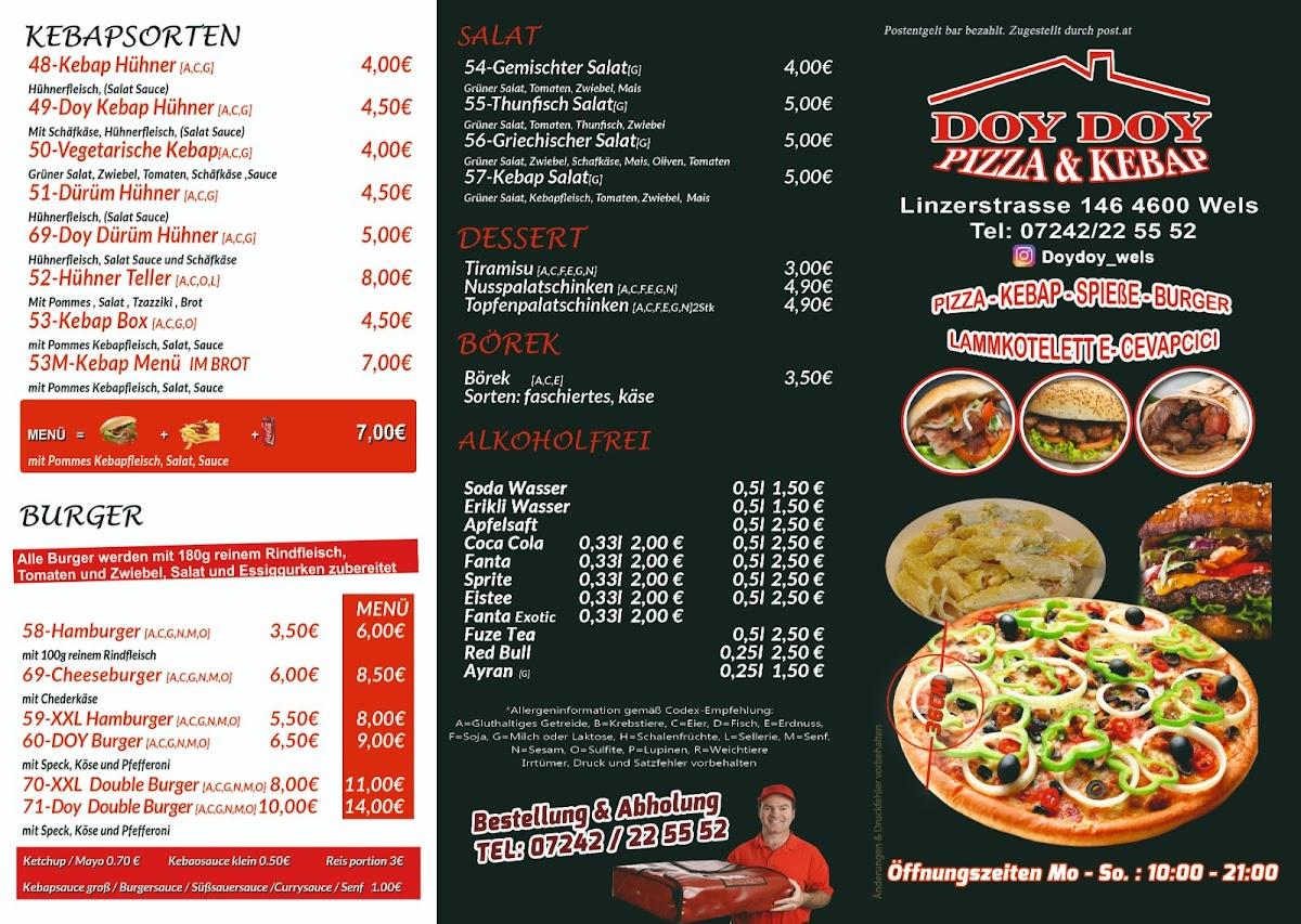 Doy Doy Pizzeria & Döner Kebaphaus Speisekarte von Doy Pizza & Kebap wels, Wels