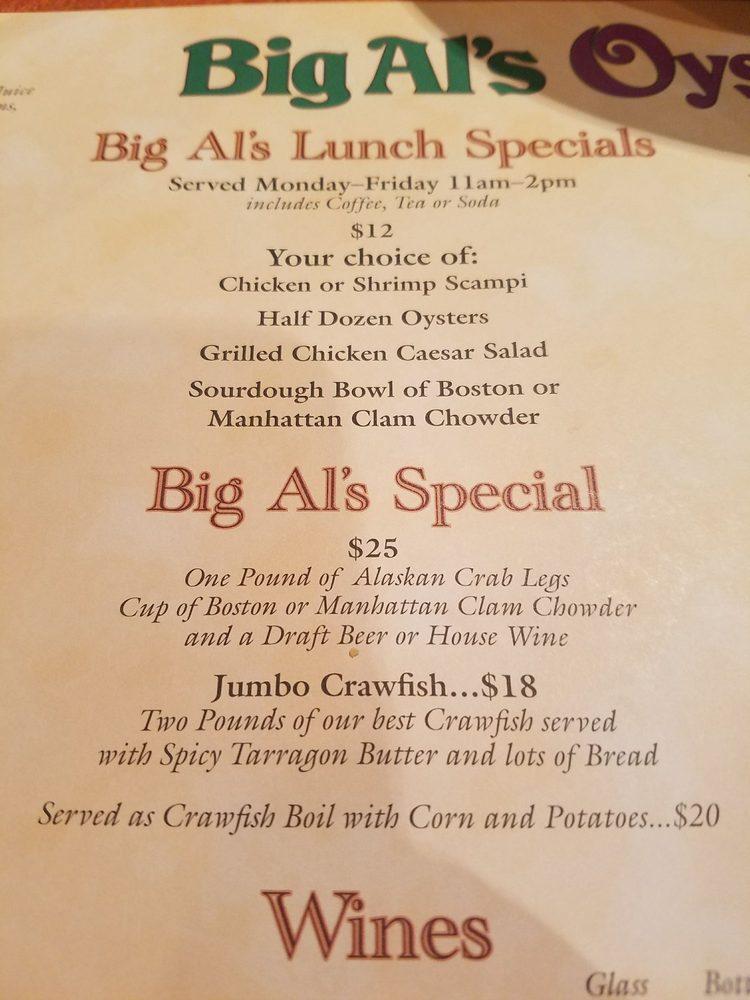Menu at Big Al's Oyster Bar, Las Vegas, W Tropicana Ave