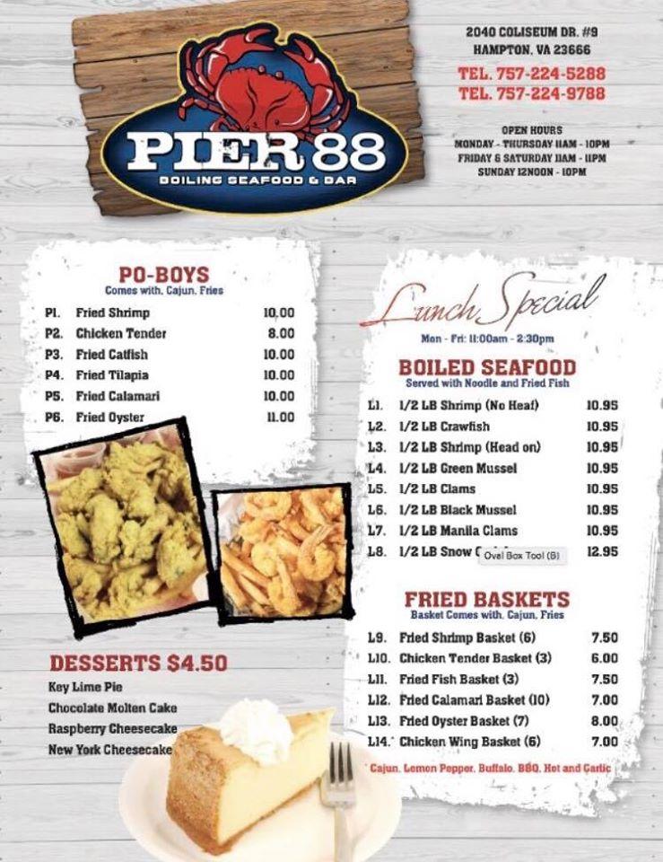 Menu at Pier 88 pub & bar, Hampton