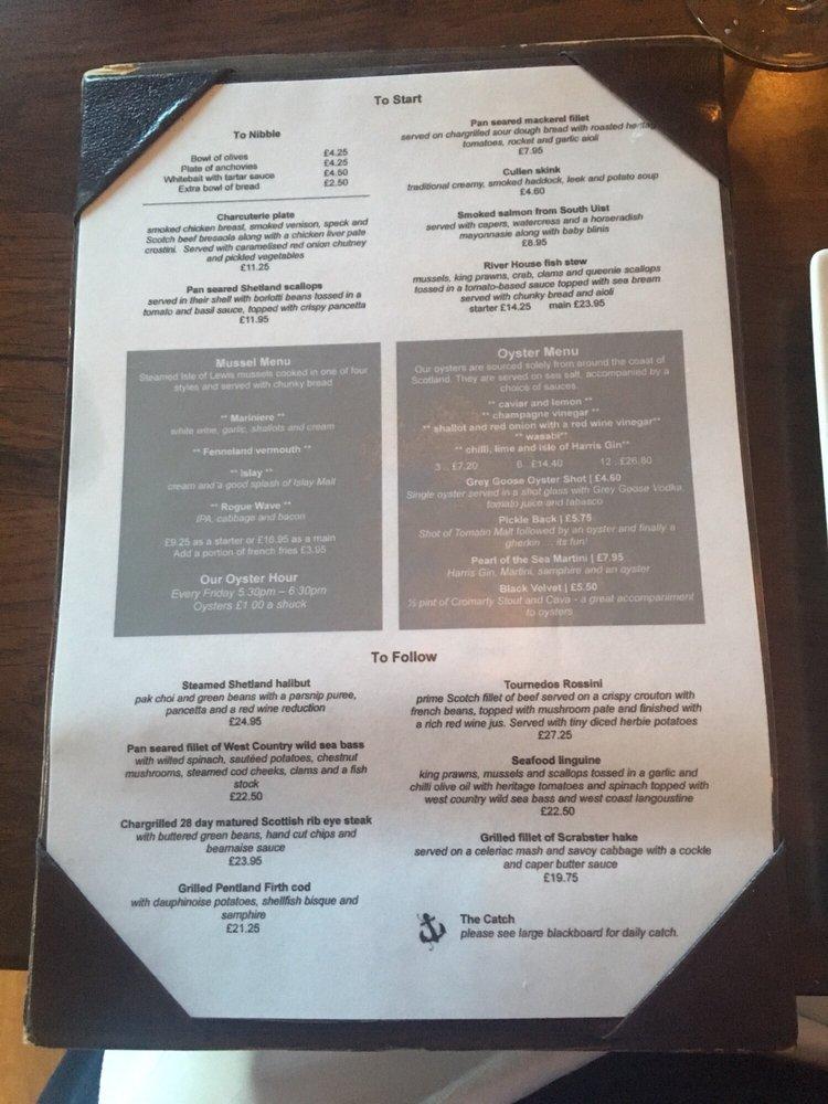 Menu at River House restaurant, Inverness, 1 Greig St