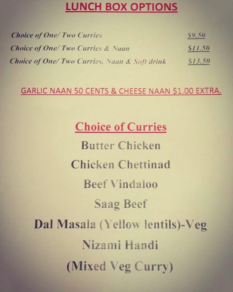 Menu at Indian Accent restaurant, Canberra