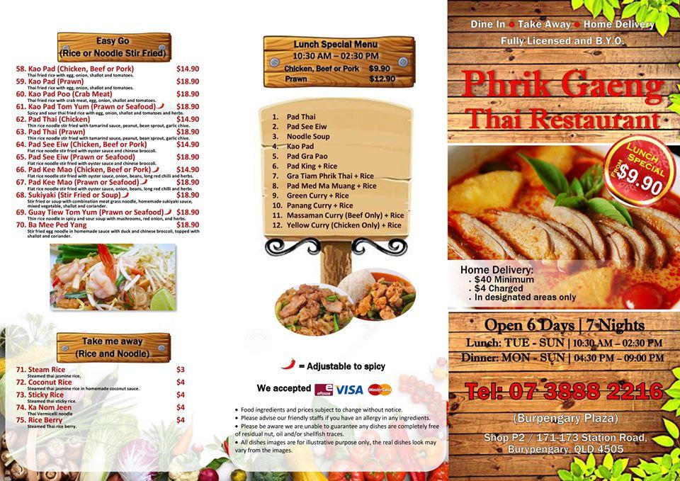 Menu At Prik Thai Restaurant Burpengary   R523 Menu Phrik Gaeng Thai 2020 08 