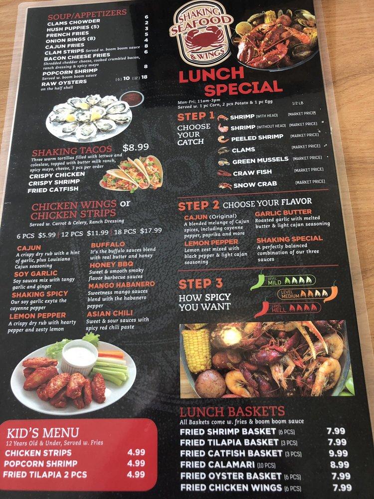 Menu at Shaking Seafood & Wings restaurant, Lexington