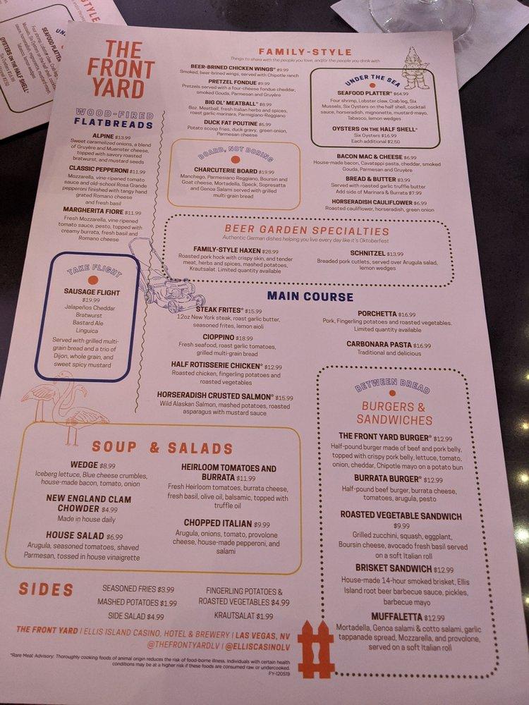 Menu at The Front Yard pub & bar, Las Vegas