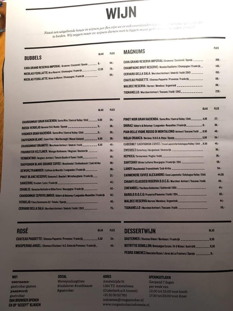 Menu at Ron Gastrobar Indonesia, Amstelveen Menu at Ron Gastrobar Indonesia, Amstelveen