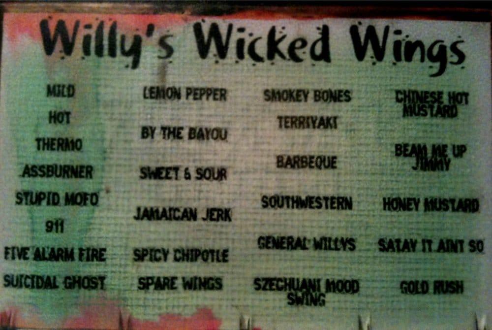 Menu at Willy's Ale Room pub & bar, Acton, ME109