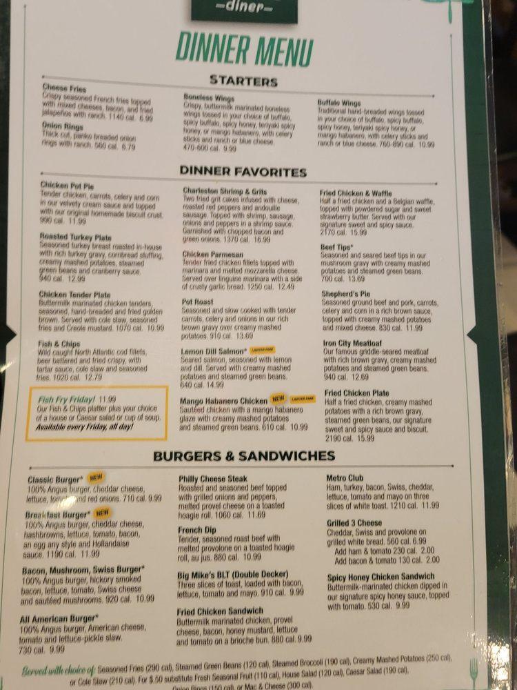 Menu at Metro Diner restaurant, Aiken