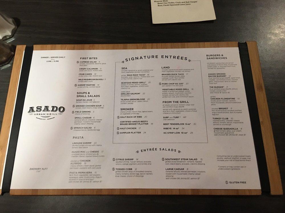 Menu at Asado Urban Grill and Lounge pub & bar, Kansas City