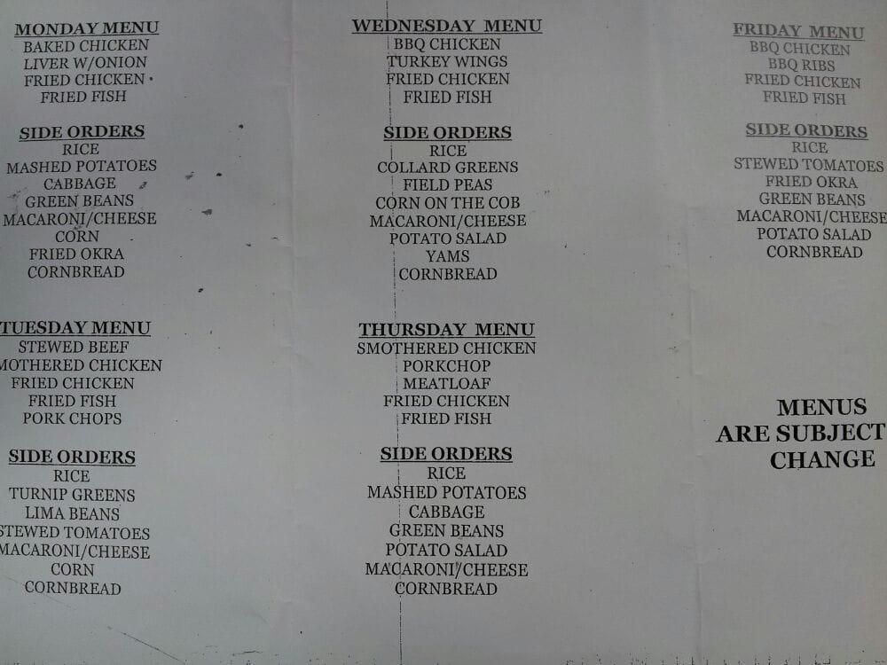 Menu at Countryside Diner restaurant, Stateburg