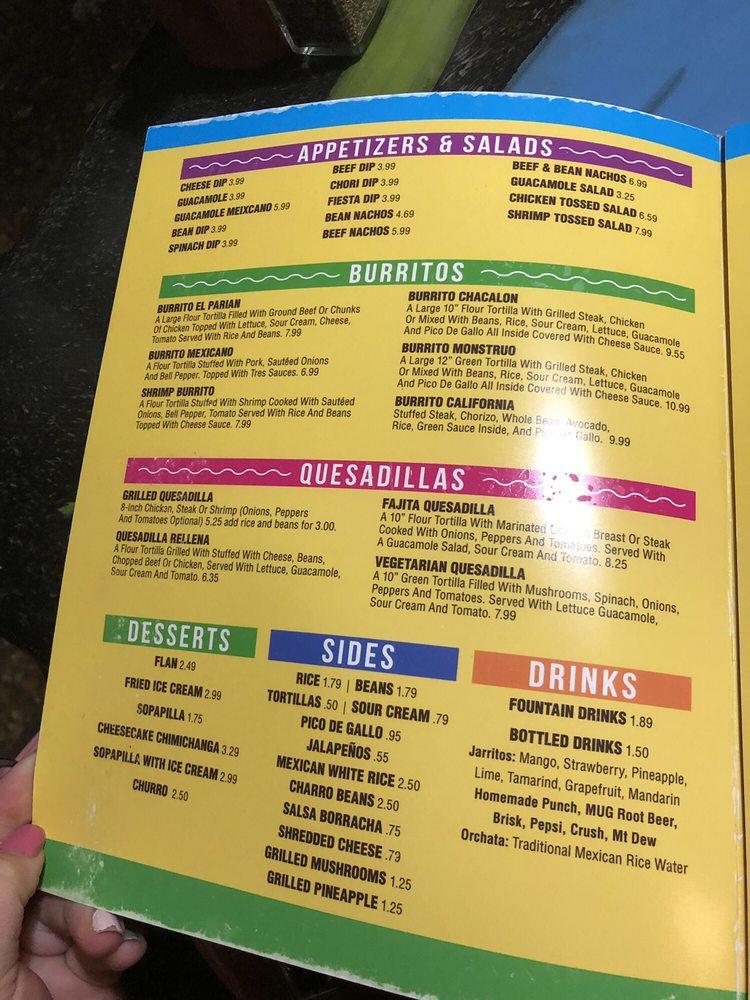 Menu at El Parian Mexican Restaurant, Malvern