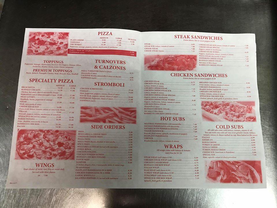 Menu at Mannino's Pizza Palace pizzeria, Elmer