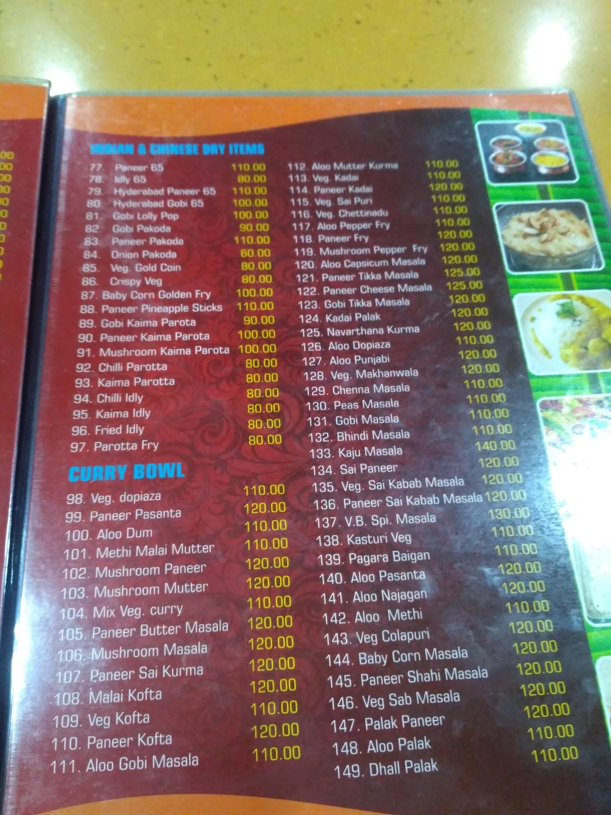 Menu at Vasantha Bhavan Restaurant, Thanjavur, 306/65