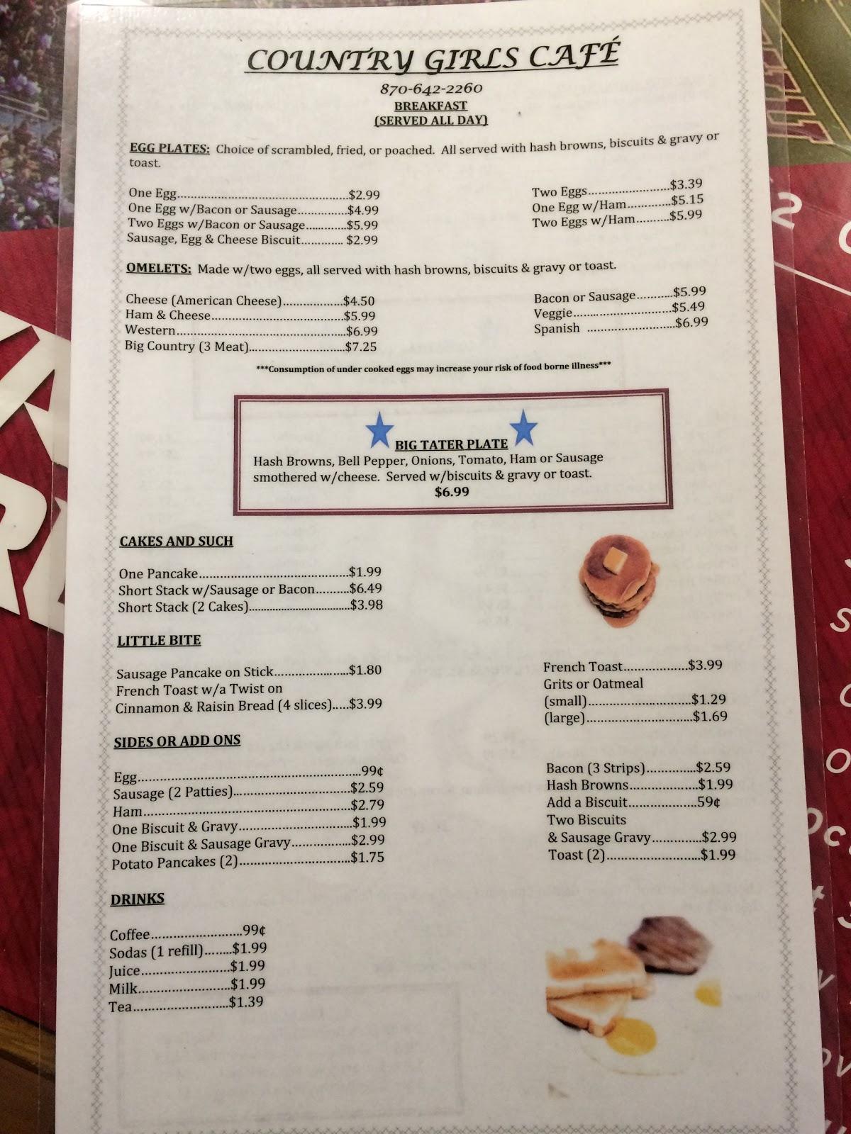 Menu at Country Girls Cafe, De Queen