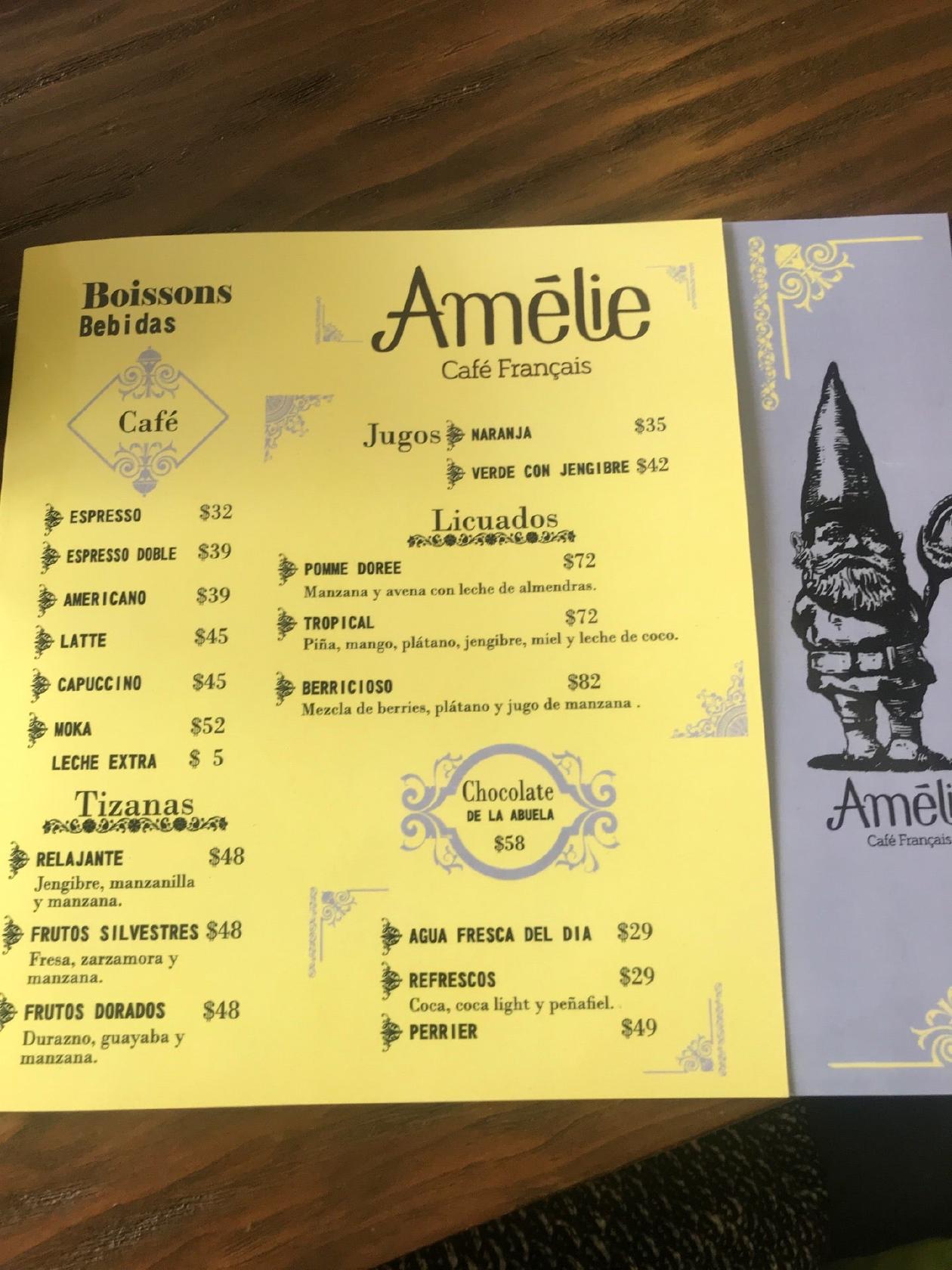 Menu at Amélie Café & Restaurant Français, Guadalajara