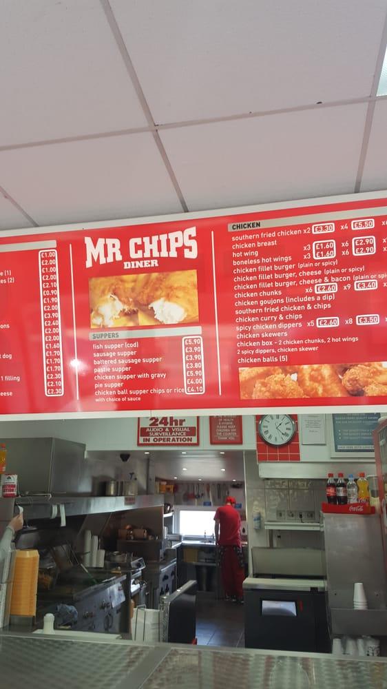Menu at Mr Chips fast food, Portrush