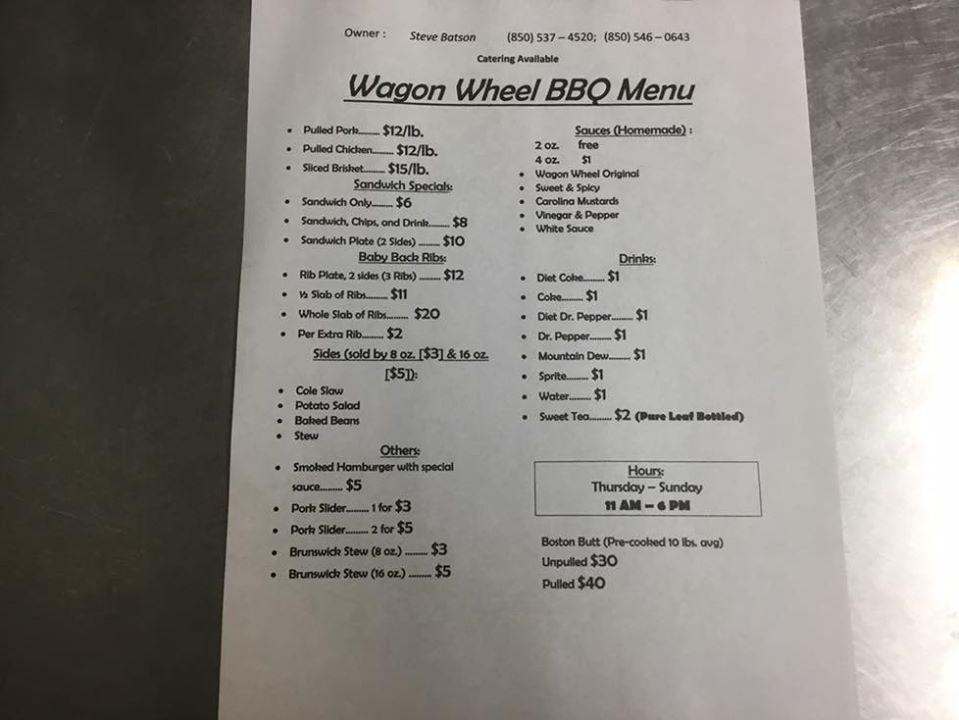 Menu at Wagon Wheel BBQ, USA, FL189