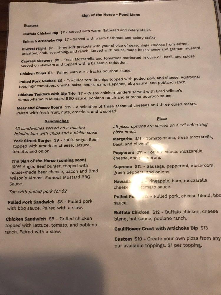 Menu at Sign of the Horse Brewery, Hanover