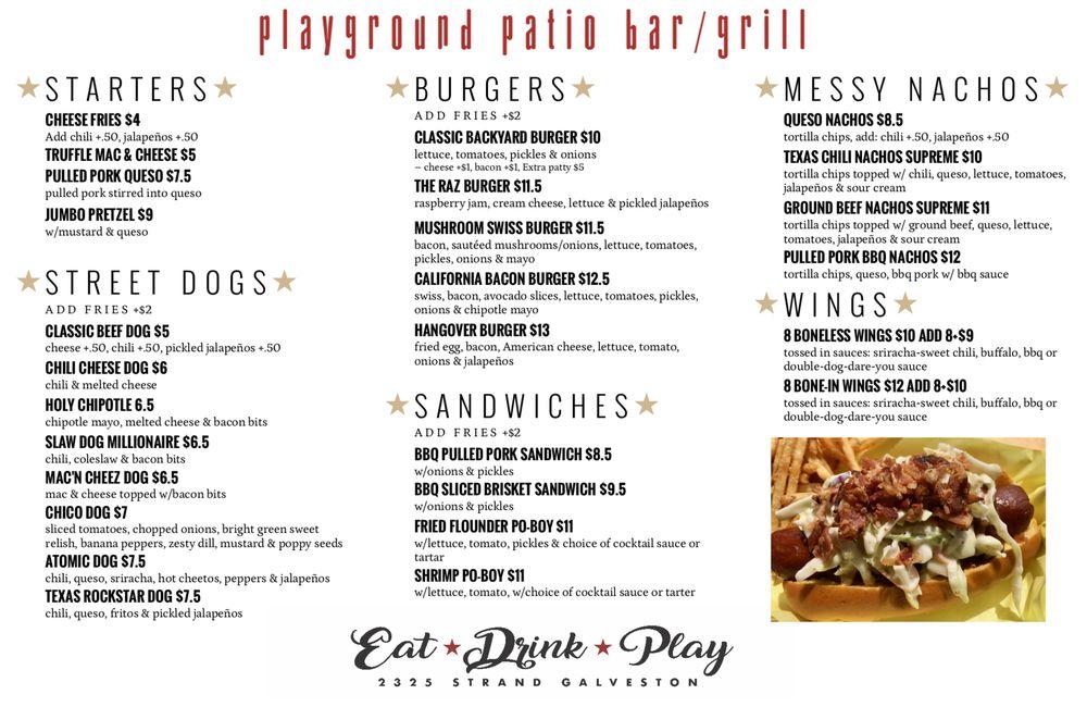 Menu at Playground Patio Bar & Grill, Galveston