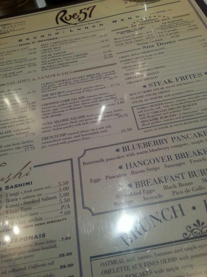 Menu at Rue 57 restaurant, West New York