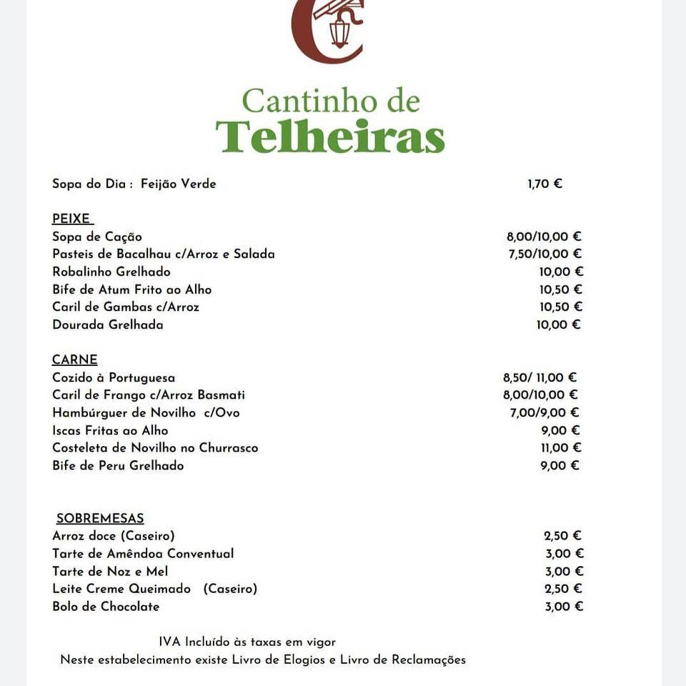 Menu Em Cantinho De Telheiras Restaurante Lisboa R Prof Barbosa