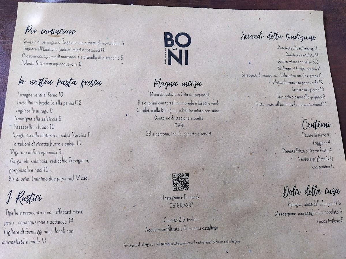 Menu da Trattoria Boni pasticceria, Bologna, Via Don Luigi Sturzo