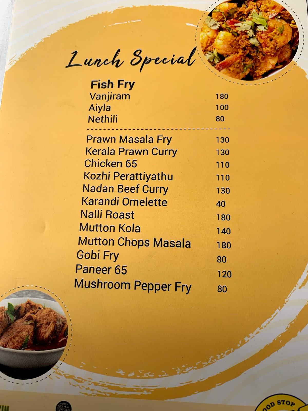 Menu at 1974 RESTAURANT, Walayar