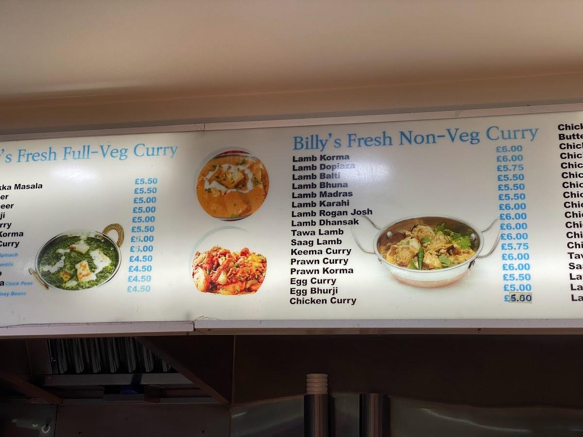 Menu at Billy's Fish Bar, Leicester, 125 Frisby Rd