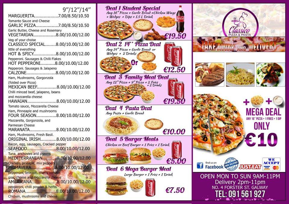 Menu at CLASSICO PIZZA & PASTA restaurant, Galway