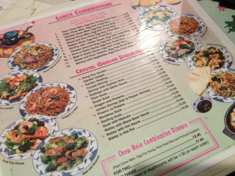Menu at Crystal Garden restaurant, Minneapolis