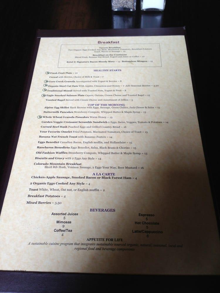 Menu at Tavern On The Square pub & bar, Vail