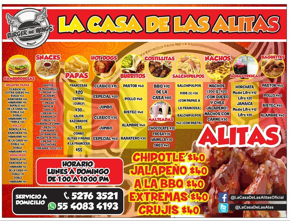 Menu at La Casa de las Alitas restaurant, Mexico City, Bolivianos #40
