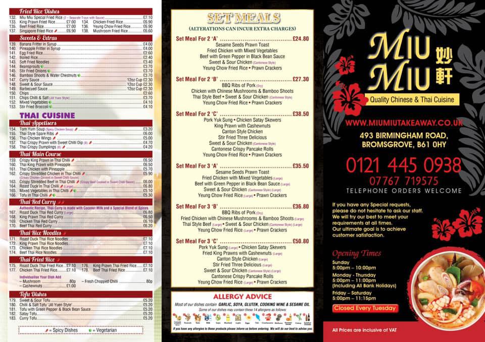 Menu at Miu Miu fast food, Bromsgrove